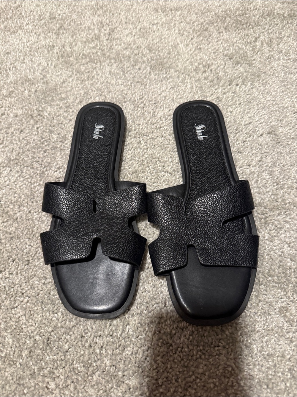 Stellah Black Textured Leather Slide Mules